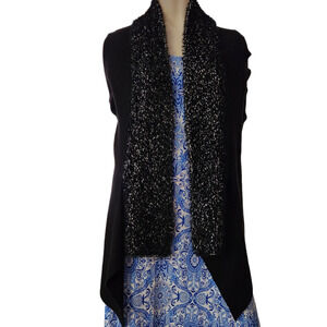 Absolutely Famous Open Front Cardigan Sweater Women's Medium Black Asymmetric